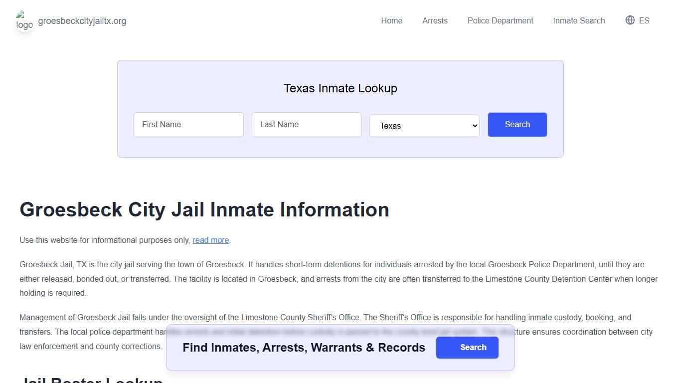 Groesbeck Jail, TX Inmate Roster, Municipal Jail Info